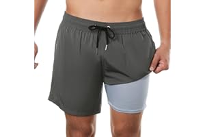 ineepor Swim Shorts Men Swim Trunks Quick Dry 5 inch Inseam Beach Shorts with Compression Liner and Zipper Pocket