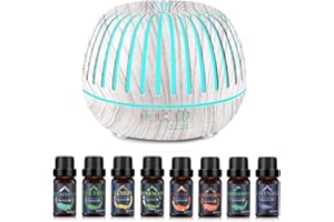 GMSYSW 500ML Diffusore di Oli Essenziali, Diffusore di Aromi con 8 * 10ml Oli Essenziali, Aromaterapia Diffusore Ambiente Umidificatore Ultrasuoni con 7 Colori LED per Yoga Casa Ufficio Spa