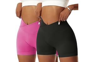 Vertvie Femmes Short de Sport Push Up V Cross Taille Booty Scrunch Butt Legging Court sans Couture Short de Cycliste Yoga Course Collants Shorts Pantalon Anti Cellulite
