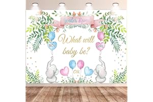 SKYSTUFF Gender Reveal Backdrop, Gender Reveal Banner, Gender Reveal Decorations Pregnancy Announcement Banner Boy or Girl Banner Lovely Elephant Gender Reveal Baby Shower Decorations, 59 x 39 Inches