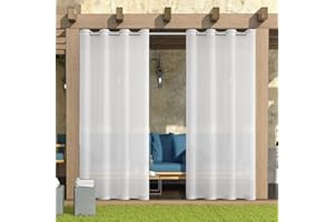 XNSHUN Lot de 2 rideaux d'extérieur imperméables et transparents avec œillets - 213 x 132 cm (H x l) - Blanc transparent - Pour balcon, terrasse - Imperméables - Brise-vue - Protection solaire