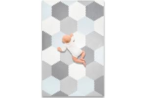 Baby Play Mat - Non-Toxic Extra-Thick Kid's Puzzle Exercise Activity Mat - Soft EVA Foam Interlocking Hexagon Floor Tiles, Grey & White, 48” x 72”