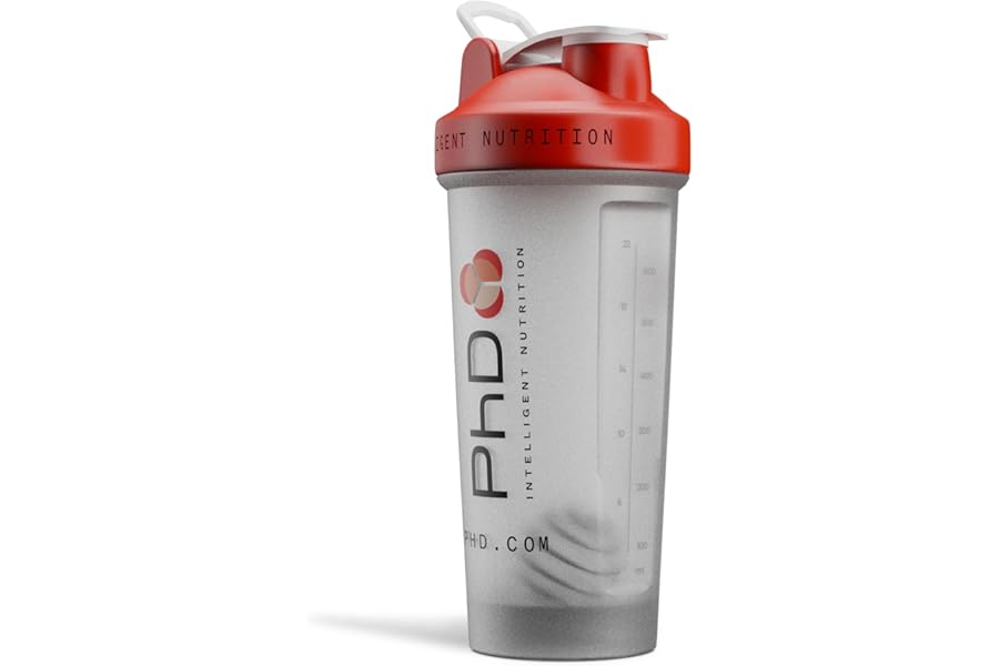 PhD Nutrition Protein Shaker with Ball 600ml - Dishwasher Safe, Airtight Protein Shaker with Screw Cap, Perfect for a Clump-free Protein Shake