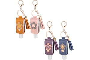Tinoaly 4pcs Porte-Clés Désinfectant Mains, 30ml Rechargeable Étui Transport Désinfectant Mains Aille Voyage Bouteilles Taille Voyage Contenants Produits Toilette Lotion Liquide Shampoing (4 Couleurs)