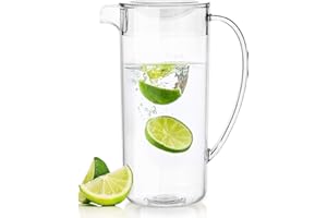 Youngever Jarra de Agua de Plástico 2L Con Tapa, Jarra Agua Cristal con Tapa, Jarra Grande de Plástico Transparente para Té Helado, Sangría, Limonada y Más