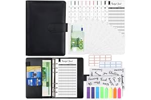 XIMUHO Budget Binder A6 with 12pcs Binder Pockets, 12pcs Expense Budget Sheets, 2 Category Sticker Labels, 6 Ring Budget Binder Money Saving Cash Envelopes System