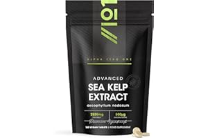 Sea Kelp Extract 2520mg Tablets - 500μg Natural Iodine - 180 Vegan Tablets (6 Months Supply) - High Strength 30:1 Ascophyllum Nodosum Extract - Resealable and Recyclable Pouch by Alpha01