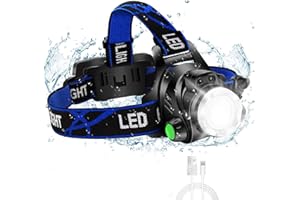 BORUIT Faro super luminoso, lampada da testa a LED ricaricabile tramite USB, faro impermeabile con zoom IPX4, con 4 modalità e fascia regolabile, luce rigida perfetta per campeggio, escursionismo, attività