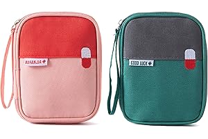 duoyif Torba pierwszej pomocy, mała, 2 sztuki, mini torba na leki, torba podróżna, wodoszczelna, przenośna torba ratunkowa do domu, biura, na kemping, wędrówki, w podróży, różowo-zielona, 14 x 11 x 2