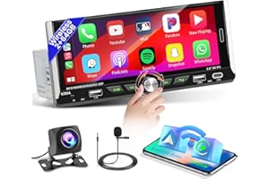 2+64GB Hikity Android 13 Single Din Car Stereo with Wireless CarPlay & Wireless Android Auto, 6.9 Inch Touchscreen Car Radio Bluetooth with Sat Nav GPS WiFi Mic Dual USB Type-C Backup Camera