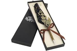 YHNDECO Penna Stilografica Piuma Set - Divertente Calligrafia Natalizia - Inchiostro per Bambini, Scrittura su Carta da Lettere, Regalo in Nero