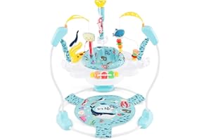COSTWAY Jumperoo per Bambini, Centro attività Saltella con Altezza Regolabile, Gioco Saltellante con Sedile Girevole a 360°, Saltarello per Neonati con Luci e Suoni per Bambini 6+ Mesi (Azzurro)