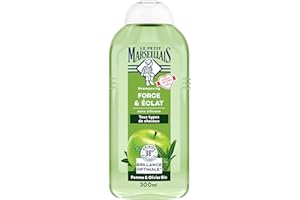 Le Petit Marseillais | Shampooing Force & Éclat Pomme & Olivier Bio (300 ml) – Shampoing sans silicone pour cheveux normaux – 98% d'origine naturelle pour une brillance optimale