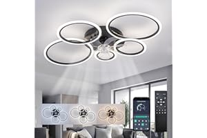 ycwdcz Ceiling Fans with Lights and Remote App, Circle Ceiling Fans with Lamps Dimmable, 6 Speed, Quiet Reversible DC Motor, Modern Led Fanlight for Bedroom, Living Room, Lounge, Black