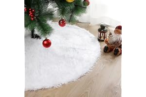 Dreamhigh Falda Árbol Navidad 90 cm Blanco, Christmas Tree Skirt de Piel para Fiesta de Año Nuevo y Decoración en Casa