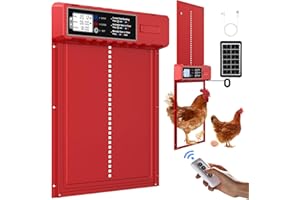 FabStyl Automatic Chicken Coop Door Solar Powered with XL Large Size 36X27.5cm Red Auto Chicken Door Design with USB-C Charging & 3 Modes, Anti-Pinch & Aluminum Alloy Weather Proof