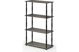 Furinno Turn-N-Tube 4-Tier Multipurpose Shelf Display Rack with Classic Tubes, French Oak/Black, 18034GYW/BK