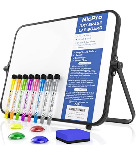 Pizarra Blanca Doble Cara 30x21 Cm | Con 8 Rotuladores + Imanes + Borrador | Magnética Para Oficina Y Niños