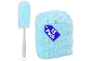 WLICH 15 PCS Duster Refills Kit Compatible with Flash Dust Magnet, 360° Multi-Surface Duster Replacement with 1 Handle,Disposable Microfiber Refills for Cleaning Furniture, Office, Blinds, Car