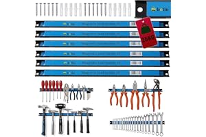 botle Set med 6 magnetiska metallstavar - Längd: 45 cm - Svart - Kraftfull verktygshållare - Med fästningshål, skruvar och pluggar ingår - För skruvmejsel, tång, borrar och mycket mer