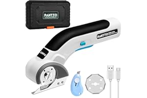 PAHTTO Kartonschneider Elektrische Schere 4V, 320 U/min, Kabellose Rollschneider Universalschneider Akku, mit 2 Elbstschärfenden Klingen und Ladegerät, für Papier, Pappe, Teppich, Leder, Filz, Stoff