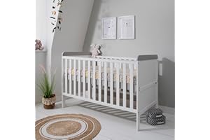Tutti Bambini Rio Baby Cot Bed with Cot Top Changer - 2-in-1 Baby Crib & Toddler Bed, Baby Bed, Adjustable Base, Baby Cot, Birth to 6 Years, Newborn Essentials, White & Dove Grey (140 cm x 70 cm)
