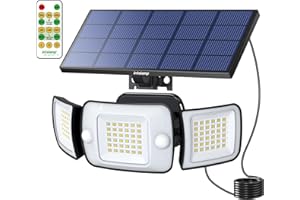 intelamp Lampes Solaires d'extérieur avec Télécommande,6000mAh 1200LM Éclairage Solaire Extérieur Waterproof ave Solaire Panneau Indépendant,4 Modes 270° Grand Angle Solaire Lumières ave 2.7m Cable