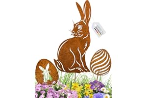 ‎TERMA Terma Stahldesign Edelrost Osterdeko Set 3ST Osterhase mit Zwei Eier Handmade Germany, tolle gartendeko aus Rost-Metall, deko rostoptik, Rostfiguren Tiere, rostfiguren Garten, Rostdeko