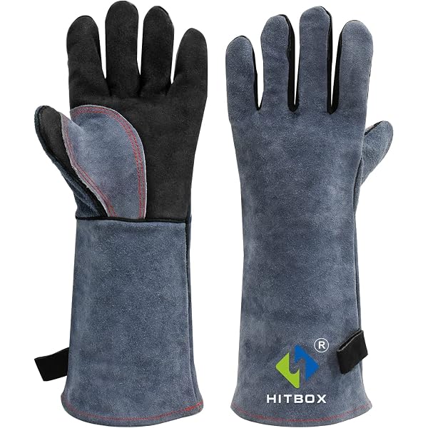 KIM YUAN Gants En Cuir Résistants à La Chaleur Et Au Feu Avec Coutures Kevlar - 35.4 Cm