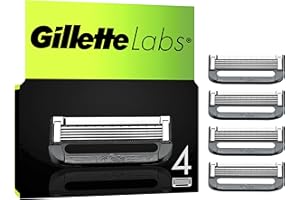 Gillette Labs Lot De 4 Recharges De Rasoir Pour Hommes, AUTHENTIQUES, A 5 Meilleures Lames De La Marque, Barre Exfoliante Pour Un Rasage Doux Et Efficace, Compatibles Avec Les Manches GilletteLabs