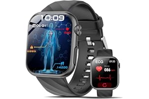 2025 Neu Smartwatch EKG+HRV/BMI/Harnsäure/ΒΙυtｚυcker Herren Damen, 1.97'' AMOLED Gesundheitsuhr mit Bluetooth Anrufe, 24H Herzfrequenz/Blutdruck/Schlafmonitor/SOS-Notruf Fitnessuhr für Android/iOS