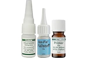 Ber-Fix Schweißnaht-Set S Primer & Füllstoff für Kunststoff, PVC, ABS, GFK, Metall, PE, PP, Silikon 10g Kleber + 15g Granulat, 5ml Primer
