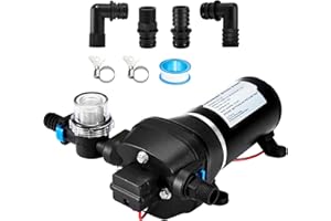 Pindex 12V Self Priming Diaphragm Water Pump with Pressure Switch for Campervan, Automatic Boat Water Pressure Pump with Bypass 40 PSI 2.8 Bar 20.8 L/min for RV Marine Yacht