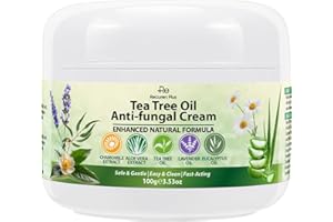 RECUREN PLUS Tea Tree Oil Cream for Fungal-Prone Skin – Suitable for Athlete’s Foot, Jock Itch, Ringworm, Tinea Versicolor & Seborrheic Dermatitis, Hydrating Formula with Aloe Vera, Lavender & Chamomile, 100g