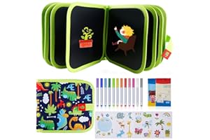 Kidpolis Abwischbares Malbuch für Kinder, Tragbares Graffiti Zeichenbrett, Reisespiele Doodle Pad mit 12 Farbstiften, 14 Seiten für 3 4 5 6 7 8 jährige Jungen Mädchen Geschenk