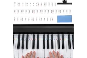 WLECRTL 88-key Removable Piano Stickers, Silicone Piano Stickers Music Keyboard Labels with Music Book Clip Cleaning Cloth for Piano Practice Kids Beginner