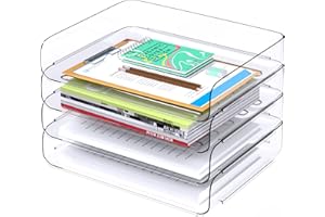 Tomorotec Zestaw tacek na listy na biurko, 4-pak, rozmiar A4, przezroczysty organizer na dokumenty, do układania w stos, do biura, na biurko, uchwyt na papier, stojak do przechowywania książek,