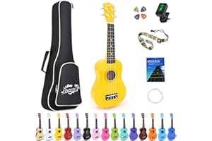 Amdini 21 inch Soprano Ukulele Basswood Acoustic Mini Guitar for Beginner Kid Starter with Case Strap Tuner Picks Strings Primary Tutorial
