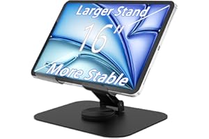 TAPMEI Larger Metal Tablet Stand, Adjustable 360° Rotation Tablet Holder Compatible with 4-16" Tablet Such as iPad Pro, iPad Air Mini, Tab S10 Ultra (Black)