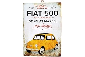 KUSTOM ART Cuadro cuadrado estilo vintage Fiat 500 de colección Impresión sobre madera 24 x 17 cm.