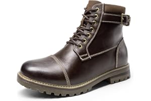 Bruno Marc Botas de Militares Oxford Hombre Botines Moto de Cordones con Cremallera Lateral