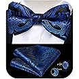DiBanGu Mens Silk Pre-Tied Bow Tie Adjustable Bowties with Woven Pocket Square Cufflinks Formal for Wedding Party