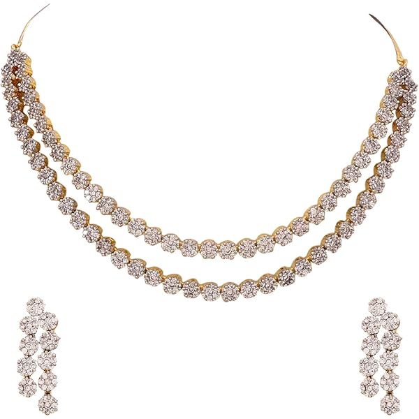 Ratnavali Jewels Women's Gold Tone Cubic Zirconia U-Shape Necklace & Earrings Set - Bridal & Wedding Jewelry RV3202 - View #12
