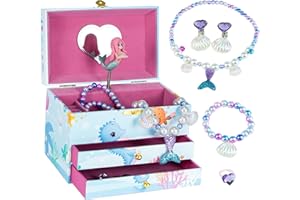 ADEL DREAM Spieluhr Schmuck Schmuckkästchen (5 Schmucksets) Box kleines Mädchen Tochter und Lady Freund Geschenk Geburtstagsgeschenk (Drei Schichten Meerjungfrau blau)