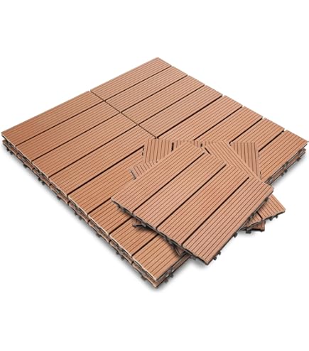 Fiqops WPC-tegels, 110 stuks, 30 x 30 cm, WPC terrastegels, tuintegels met kliksysteem, balkonvloerbedekking, kliktegels, terrasplanken, waterdicht, voor 10 m², koffie Fiqops WPC-tegels, 110 stuks, 30 x 30 cm, WPC terrastegels, tuintegels met kliksysteem, balkonvloerbedekking, kliktegels, terrasplanken, waterdicht, voor 10 m², koffie