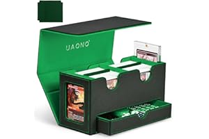 UAONO MTG Deck Box with 2 Commander Display and Dice Tray-Patented Design, Double Deck Box for 250+ Single Sleeved Cards, Leather Magnetic Card Storage Box Fits for TCG CCG Magic Cards (Black&Green)