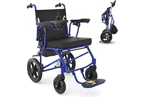RehabRolls Electric Wheelchair, Foldable, Lightweight, Electric Wheelchairs, 12 km Outdoor Electric Wheelchair up to 120 kg, Airline Approved, Easy to Transport (Blue)