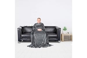 ‎WOLTU WOLTU Decke mit Ärmeln Füßen, Kuscheldecke Flauschig XL mit Taschen, Oeko-TEX Zertifiziert, warm Wohndecke TV-Decke Fleecedecke Ärmeldecke, Geschenk für Frauen Männer Erwachsene 150x180cm Grau