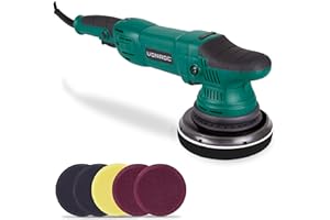 VONROC Lucidatrice eccentrica | Doppia azione 1050W - 150 mm. Avvio graduale e velocità costante. Set con 7 dischi per lucidatura, disco di supporto e sacca portautensili