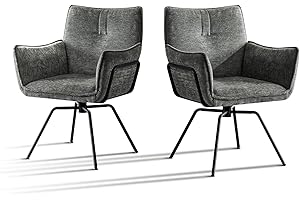 ‎HELLOVE Hellove Akzent-Schreibtischstuhl, Esszimmerstuhl, Drehbarer Samt-Polsterstuhl mit Armlehnen, Mid-Century-Modern Stühle mit Stahlbeinen für Esszimmer, Küche, Wohnzimmer,Grau, 2er-Set